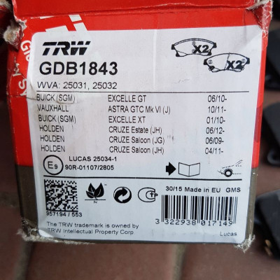 Klocki hamulcowe Opel Astra J Aveo Cruze TRW 1843